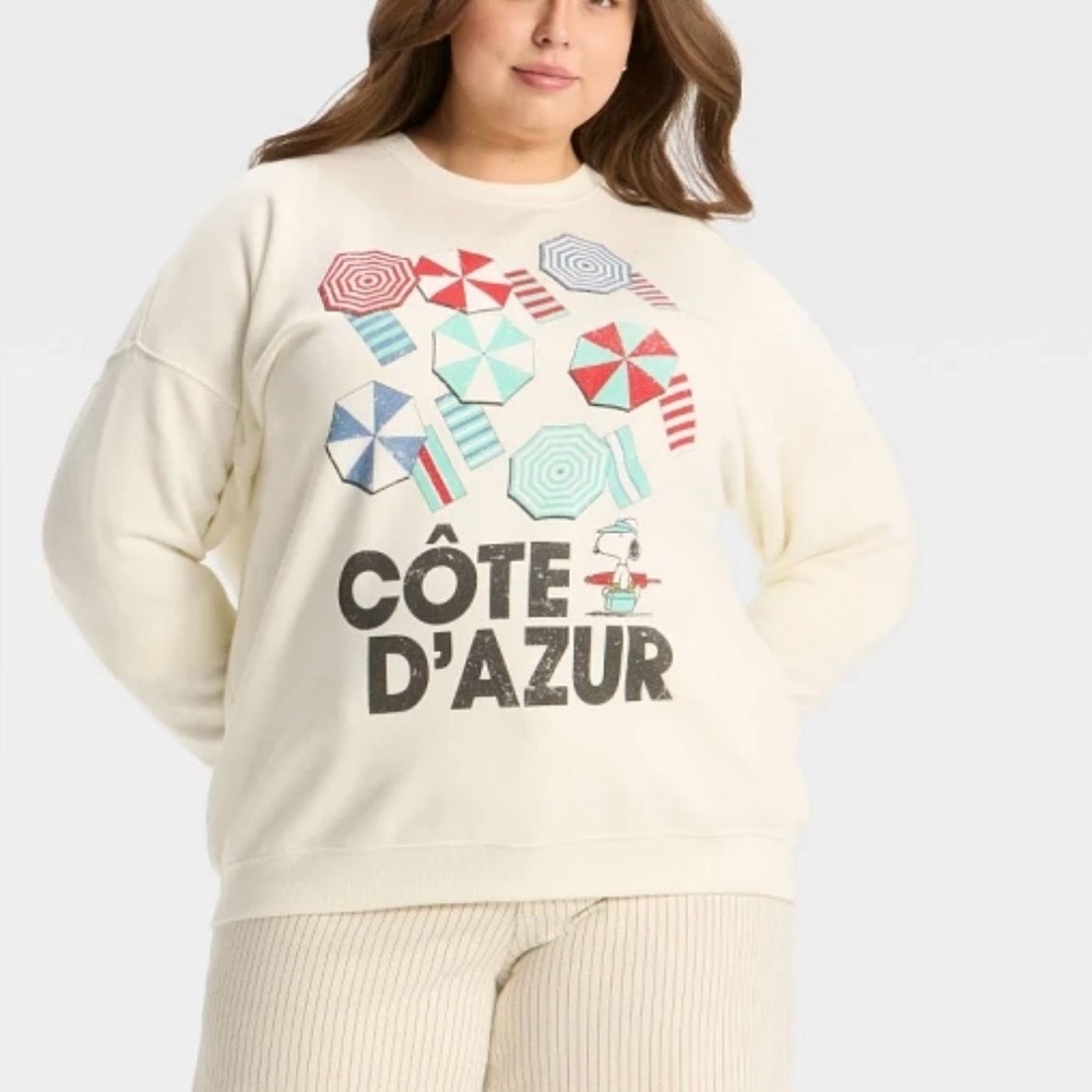 Women’s Peanuts Snoopy CÔTE D'AZUR Beach Day Sweatshirt size 1X